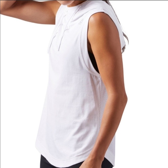 REEBOK WHITE SLEEVELESS MESH HOODIE MEDIUM - Picture 5 of 11